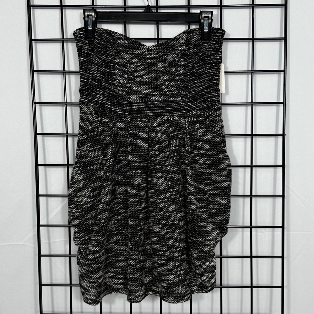 Free People Nyima Dress Womens 6 Black Tweed Mini Ruched Strapless Pockets NEW